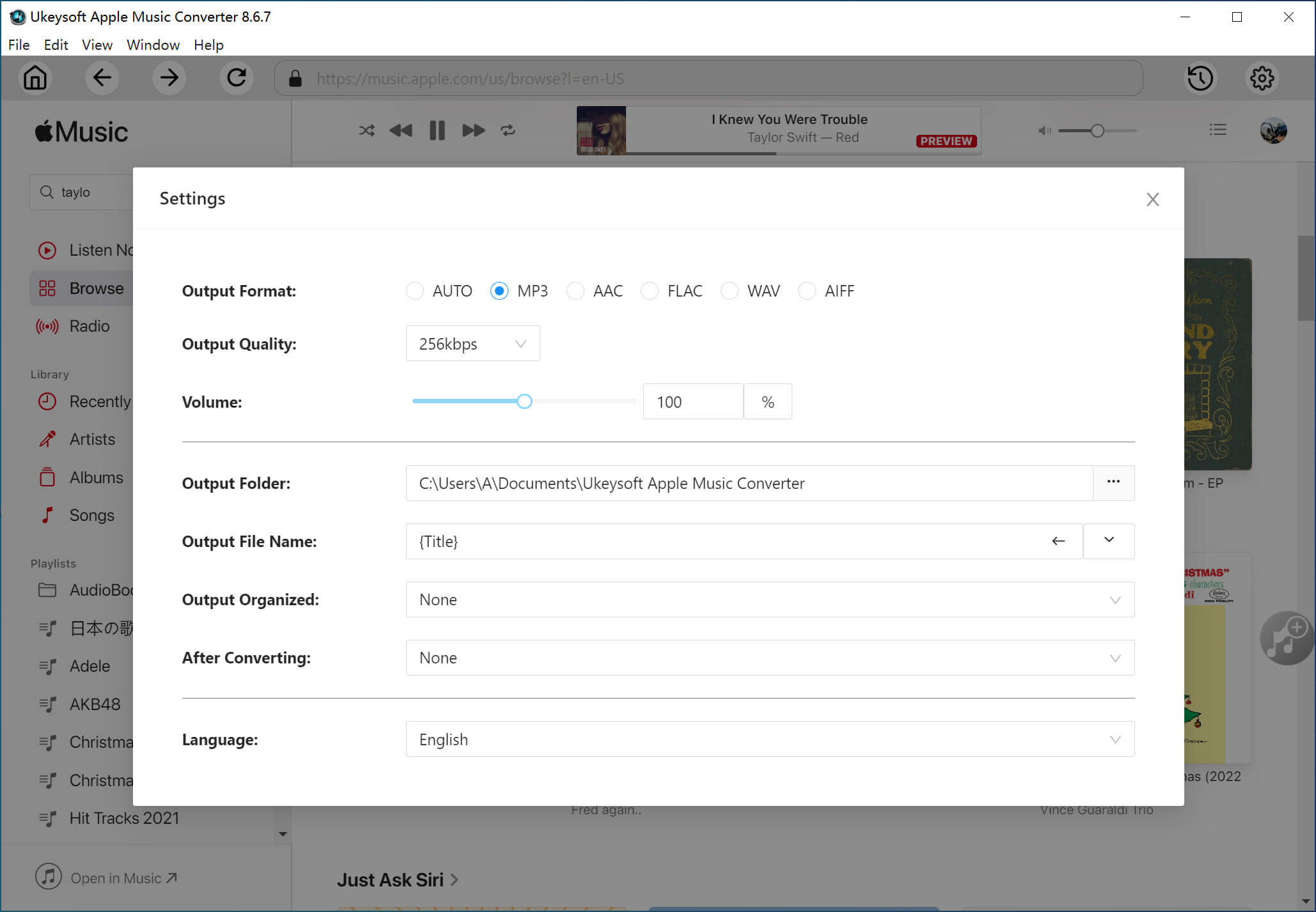 select output format as mp3