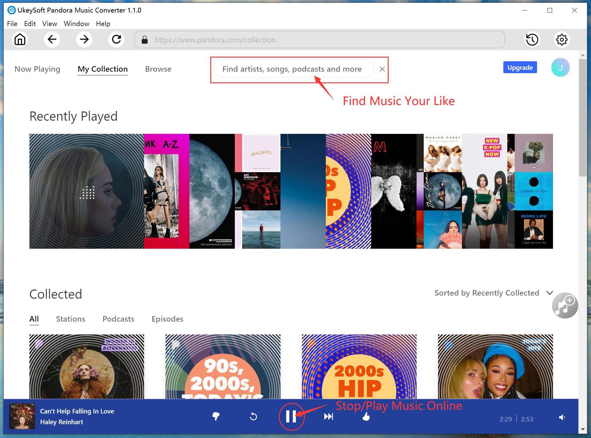 built in pandora web player