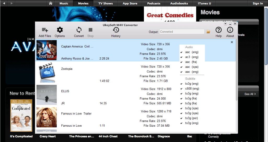 select output tracks and subtitles