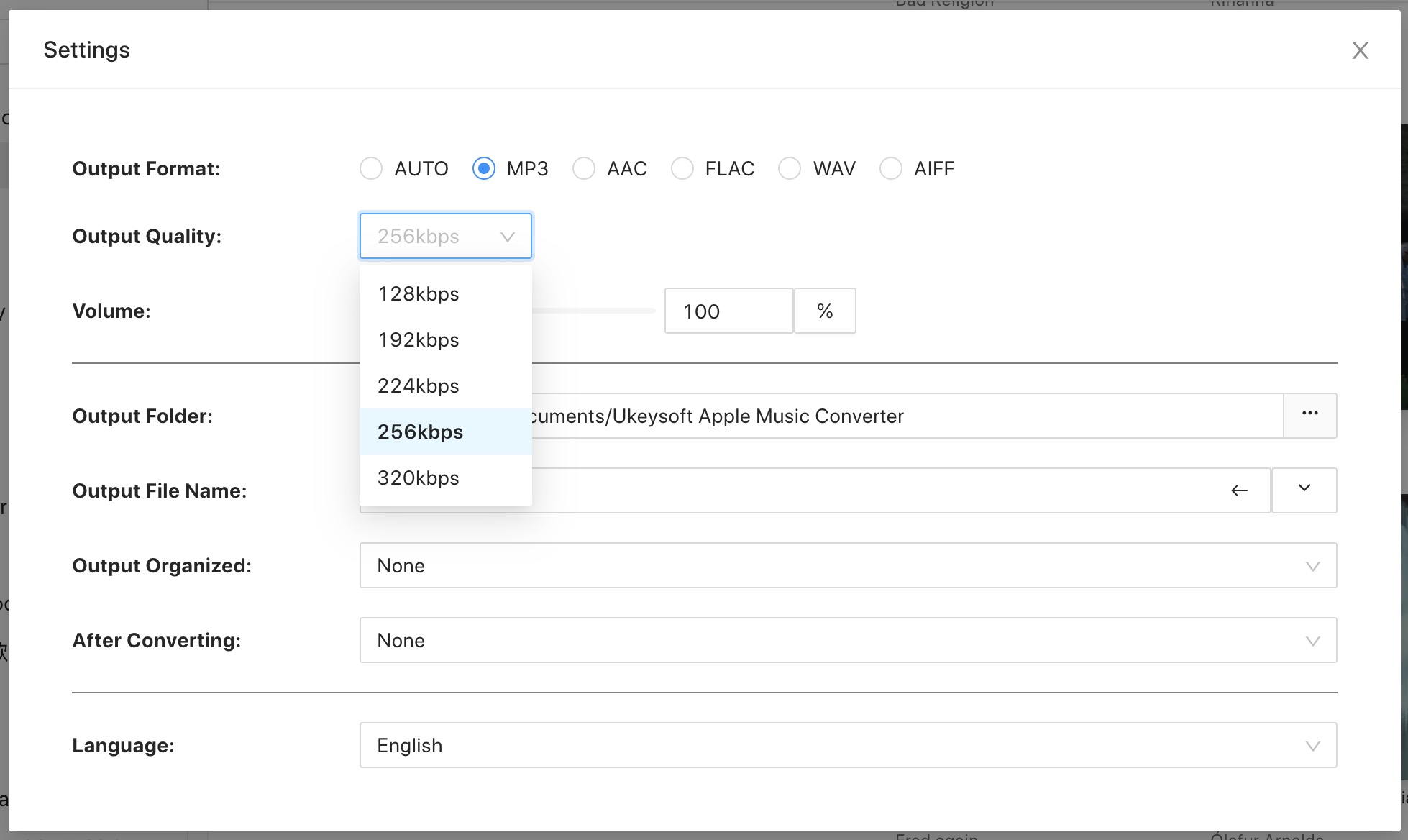 select output format as mp3