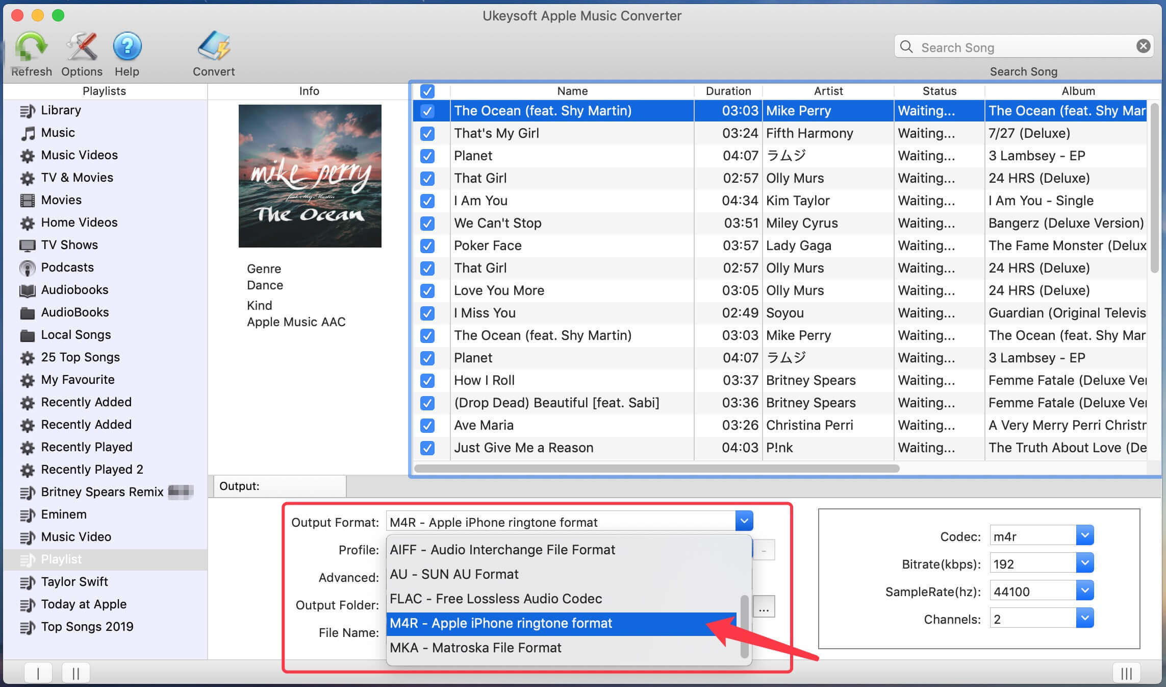 select output format as M4R