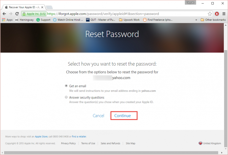 reset apple id password