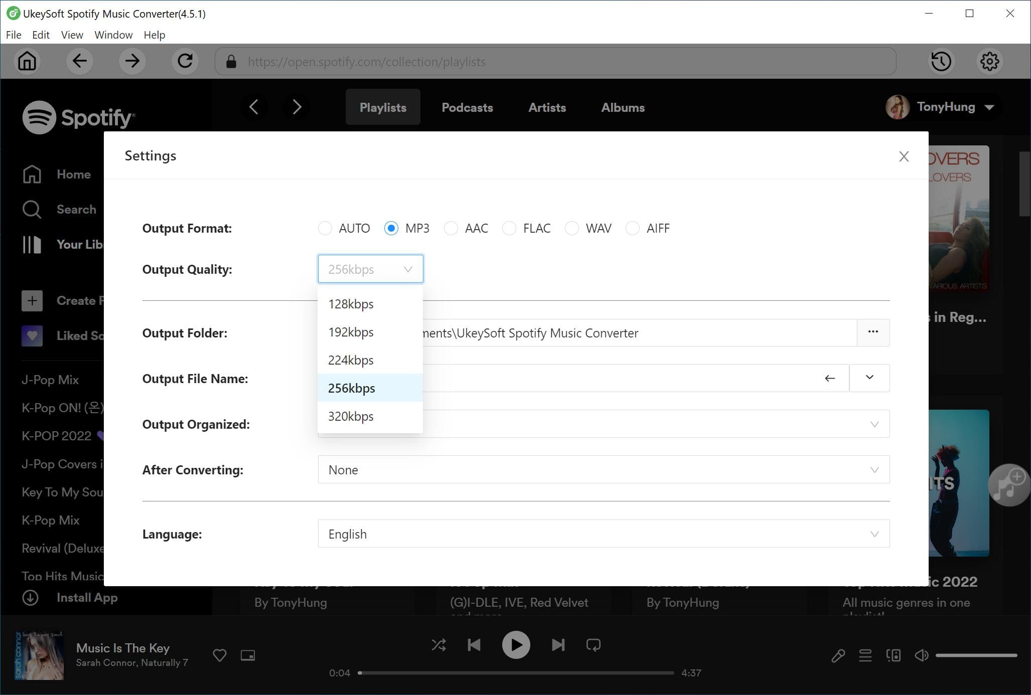 set output format as mp3