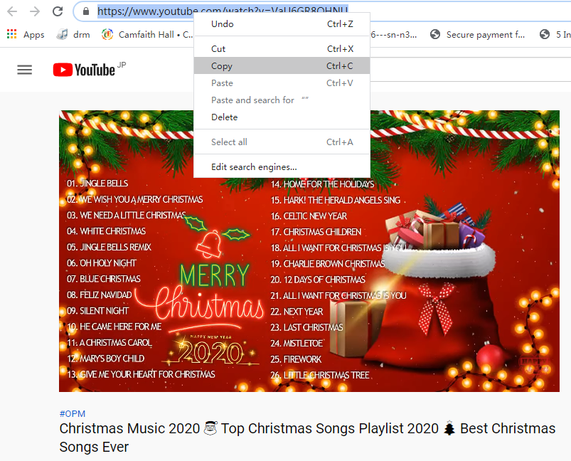 copy youtube music url