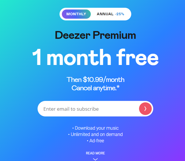 get deezer 1 month free trial